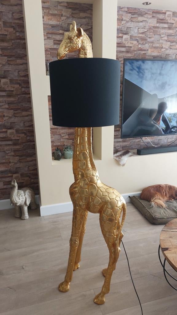 Gouden giraf vloerlamp met zwarte kap, Ophalen, 150 tot 200 cm