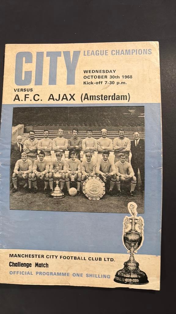 Manchester City- Ajax Amsterdam 1968 programma, Verzenden, Gebruikt, Ajax, Boek of Tijdschrift