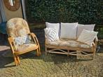 Unieke bamboe tuinset met bankje, fauteuil en kussens, Tuin en Terras, Tuinsets en Loungesets, Ophalen, Overige materialen, Gebruikt