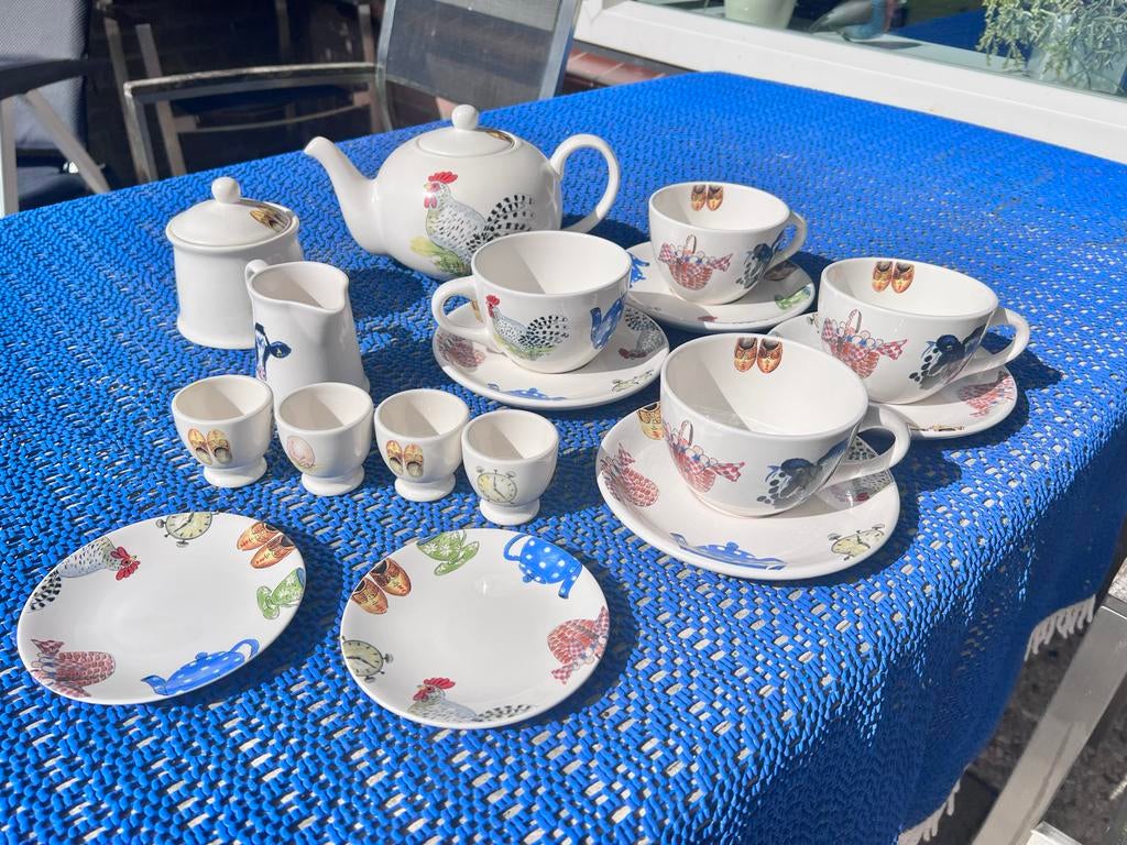 Nieuw Boeren Ontbijtset met theepot, kopjes en bordjes, Ophalen, Gebruikt, Keramiek, Overige stijlen