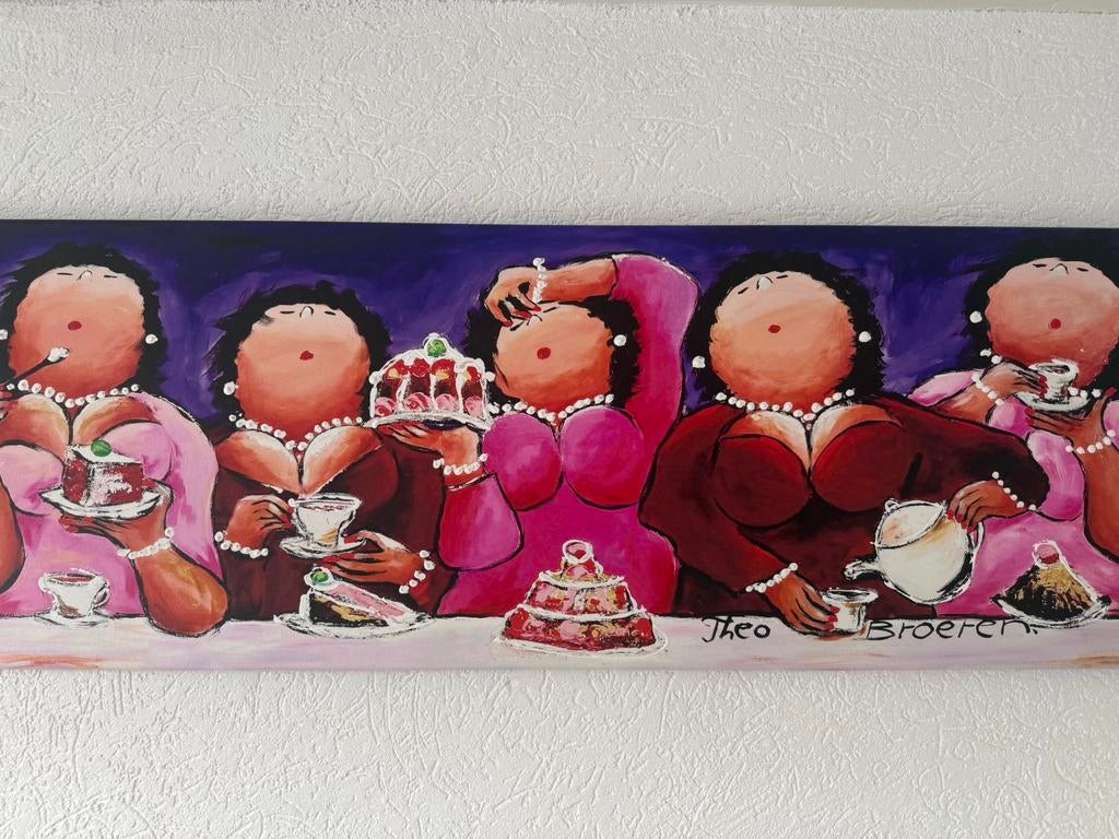 Theo broeren Dikke Dames schilderij. 120cm bij 40 cm, Antiek en Kunst, Kunst | Schilderijen | Modern, Ophalen of Verzenden