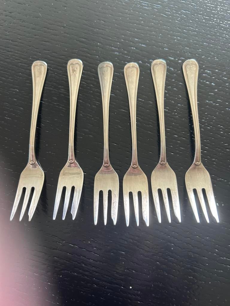 6 verzilverde gebakvorkjes, Ophalen of Verzenden