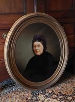 Portret schilderij antiek zeer groot 100x85 ovaal, jaar 1884, Antiek en Kunst, Ophalen