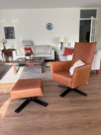 Lederen Draaifauteuil met Voetenbank - Bruin, Huis en Inrichting, Fauteuils, Ophalen, Gebruikt, Leer, 75 tot 100 cm