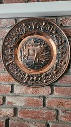 Antiek koperen wandbord met hert - 37 cm, Ophalen of Verzenden