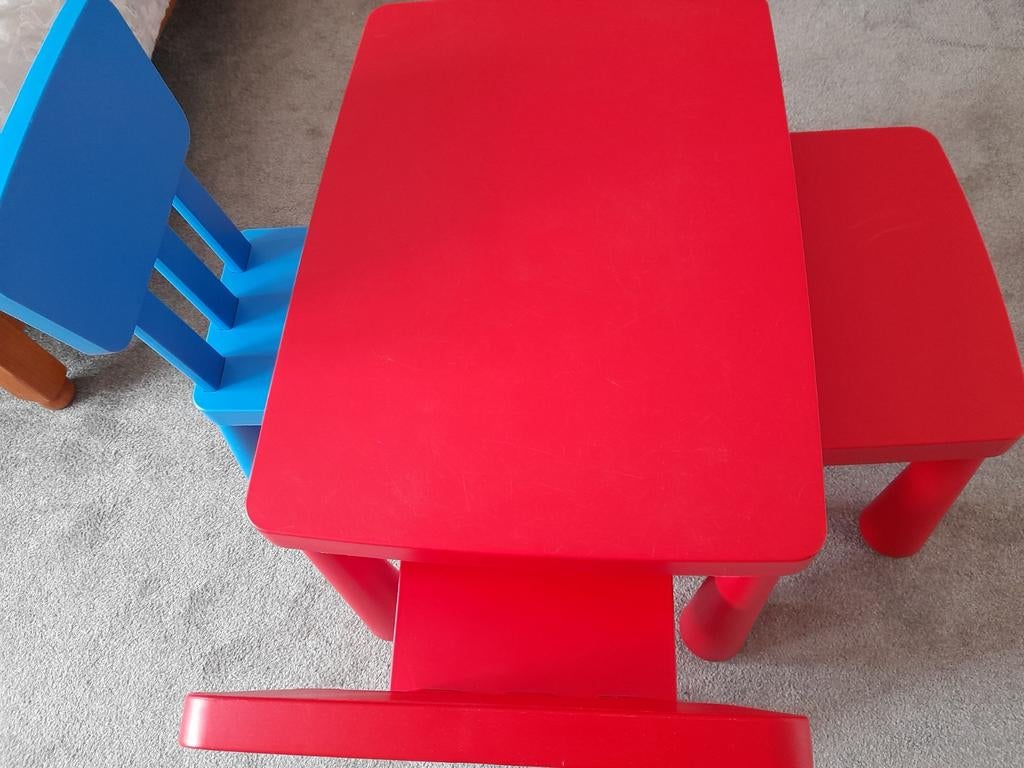 Kindertafel, tafel met laatje plus 2 stoeltjes, Ophalen, Gebruikt, Overige typen