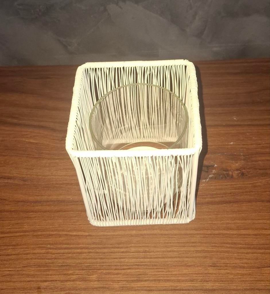 Witte vierkante kubus draad waxinelichthouder, Overige materialen, Wit, Ophalen of Verzenden, Zo goed als nieuw