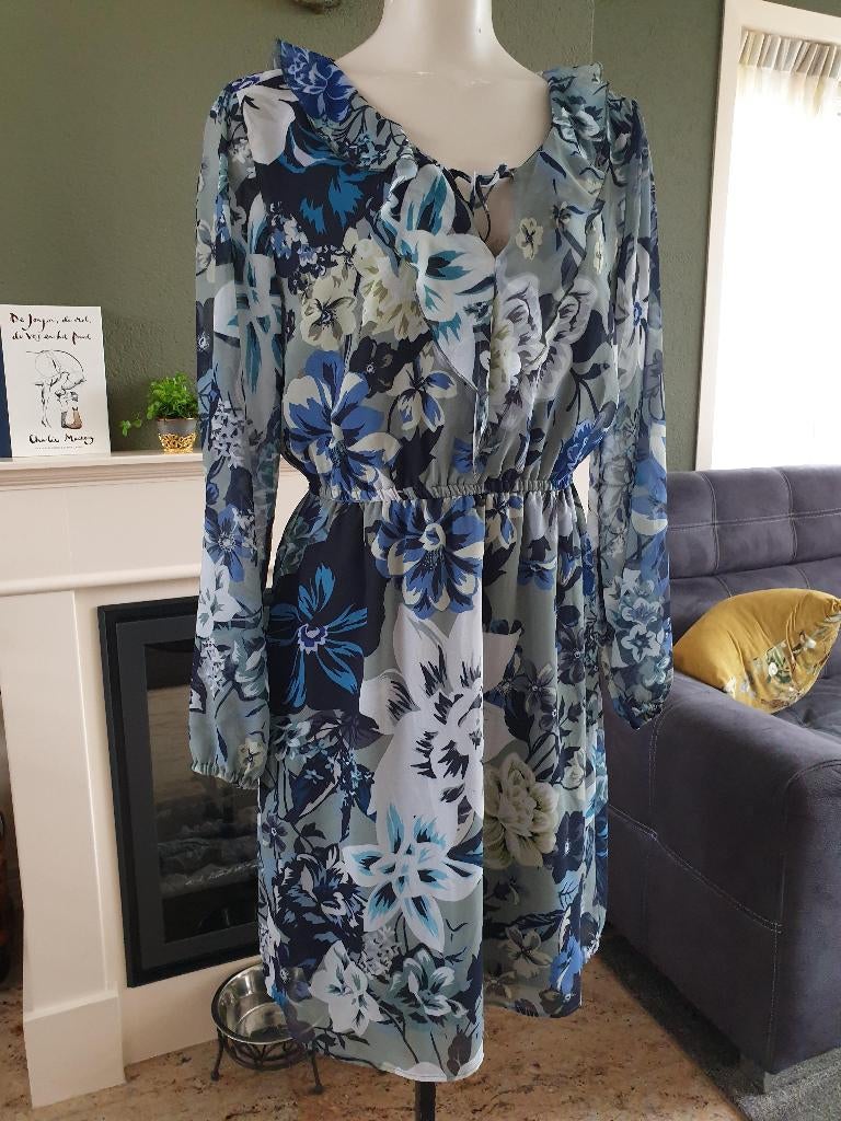 Monari prachtige groene bloemen jurk mt XL 44 jurkje, Maat 46/48 (XL) of groter, Zo goed als nieuw, Knielengte, Groen