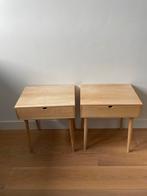 Set van 2 houten nachtkastjes met lade - Onbehandeld, Huis en Inrichting, Slaapkamer | Nachtkastjes, Ophalen, Gebruikt, Minder dan 45 cm