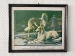 Eerelman ingelijste prent Russische hazewindhonden op terras, Antiek en Kunst, Ophalen of Verzenden