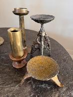 Set unieke Brutalist Bronzen en koperen kandelaars, Ophalen of Verzenden