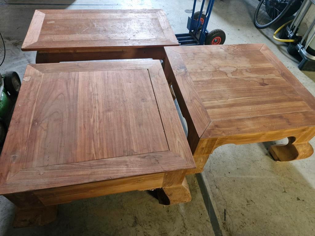 Set van 3 Teakhouten Opiumtafels - Gebruikt, Ophalen, Gebruikt, 50 tot 100 cm, 50 tot 100 cm