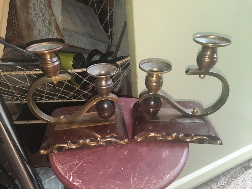 Antieke  kandelaars met bakeliet voet (set van 2), Ophalen of Verzenden