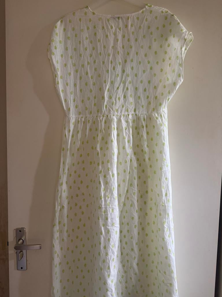 Zara Katoenen Jurk Maat S - Wit met Groene Stippen, Ophalen of Verzenden, Zo goed als nieuw, Maat 36 (S), Wit