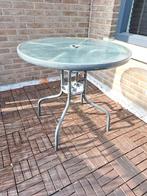Tuintafel rond met glazen blad 75 cm doorsnede, Ophalen, Gebruikt, Rond, Metaal