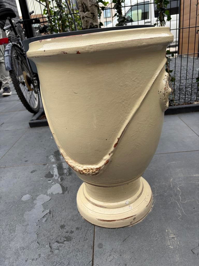 Franse Anduze pot - Geel vanille kleur, Ophalen, Steen, Gebruikt, Balkon