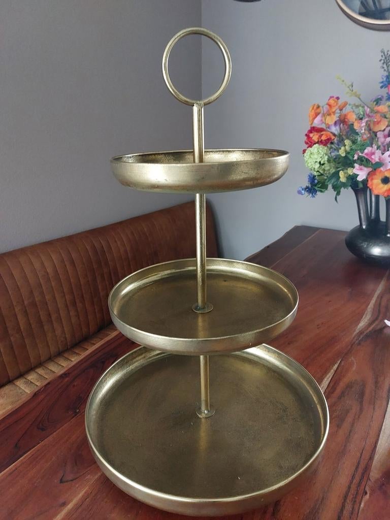 Grote gouden etagere - 3 lagen - 66 cm hoog, Huis en Inrichting, Woonaccessoires | Etagères, Ophalen, Gebruikt