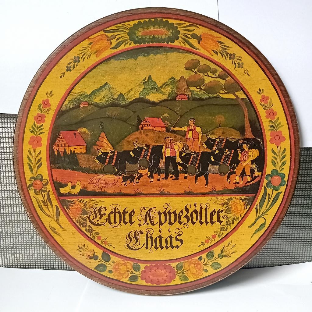 vintage houten decoratief kaasbord, echte appezoller kaas, Ophalen of Verzenden