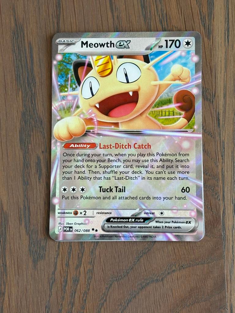 Meowth ex 062/088 Pokémon Kaart - nieuw, Ophalen of Verzenden, Zo goed als nieuw, Losse kaart, Foil