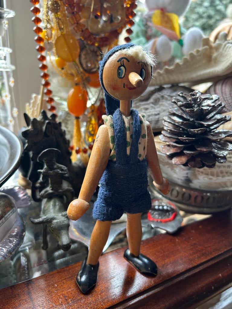Pinokkio Pinocchio houten popje, jaren 50 vintage, Antiek en Kunst, Antiek | Speelgoed, Ophalen of Verzenden