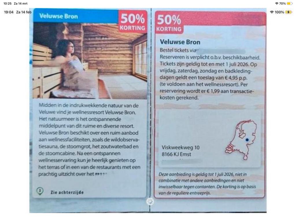 Kortingsbon Sauna Veluwse Bron 50% korting (KWF), Drie personen of meer, Kortingsbon, Spa of Sauna