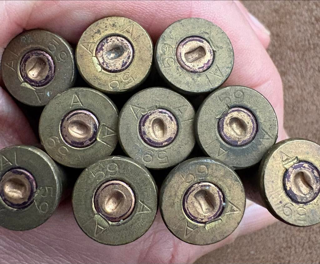 10 messing hulzen, 303 Enfield gemerkt 'AI59', Verzamelen, Ophalen of Verzenden, Overige soorten, Overige gebieden, Hulzen of Bodemvondsten