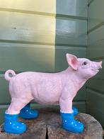 Varken blauwe regenlaarsjes beeld tuin boerderij boer stal, Ophalen of Verzenden, Nieuw, Kunststof, Dierenbeeld
