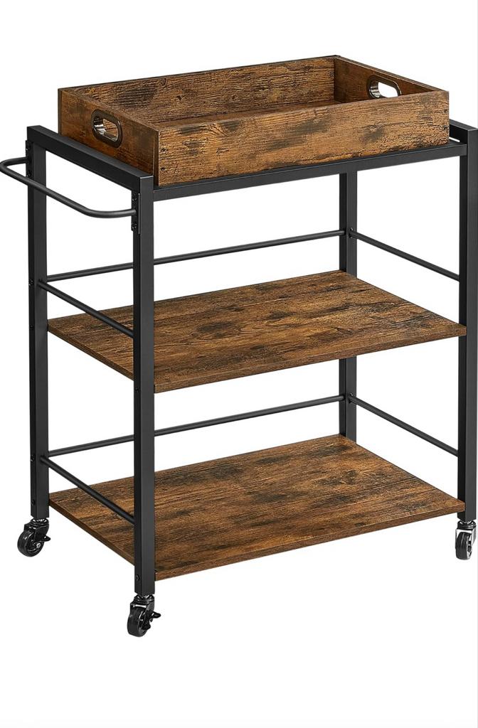 Bruine Servieskar met 3 Planken en Afneembaar Dienblad, Ophalen