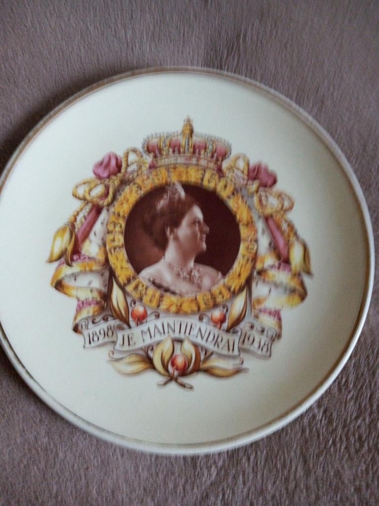 Vintage Wilhelmina Wandbord 1898-1938 40 jaar Koningin, Verzamelen, Koninklijk Huis en Royalty, Ophalen of Verzenden, Zo goed als nieuw