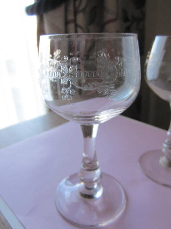 Drie mooie antieke portoglazen - pantographed fries, Antiek en Kunst, Antiek | Glas en Kristal, Verzenden