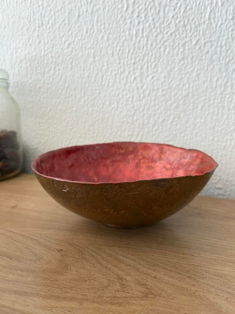 Vintage koperen schaal – handgemaakt – decoratief, Ophalen, Zo goed als nieuw, Rond