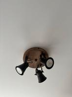 Zwarte plafondspot met houten basis, Huis en Inrichting, Lampen | Spots, Ophalen, Gebruikt, Metaal of Aluminium, Led