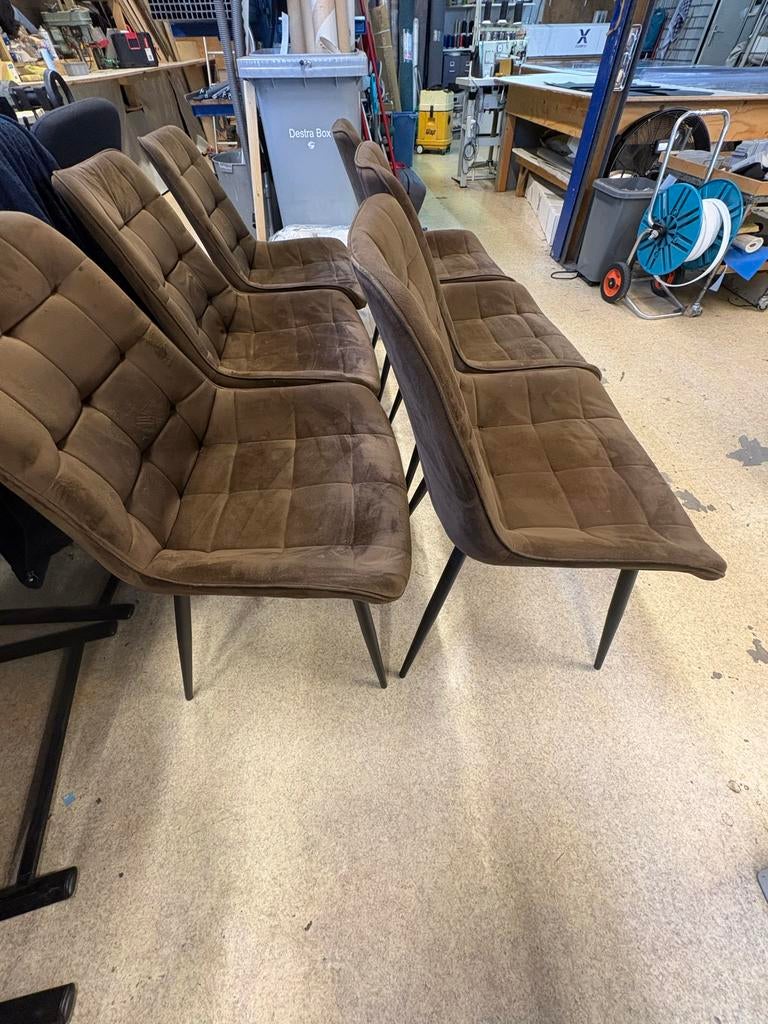 6 bruine eetkamerstoelen, Ophalen, Gebruikt, Bruin, Stof