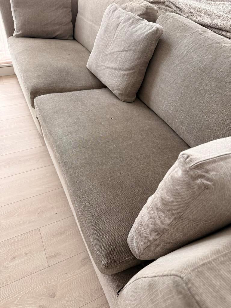 Bank grijs/beige, Ophalen, Gebruikt, Driepersoons, 75 tot 100 cm