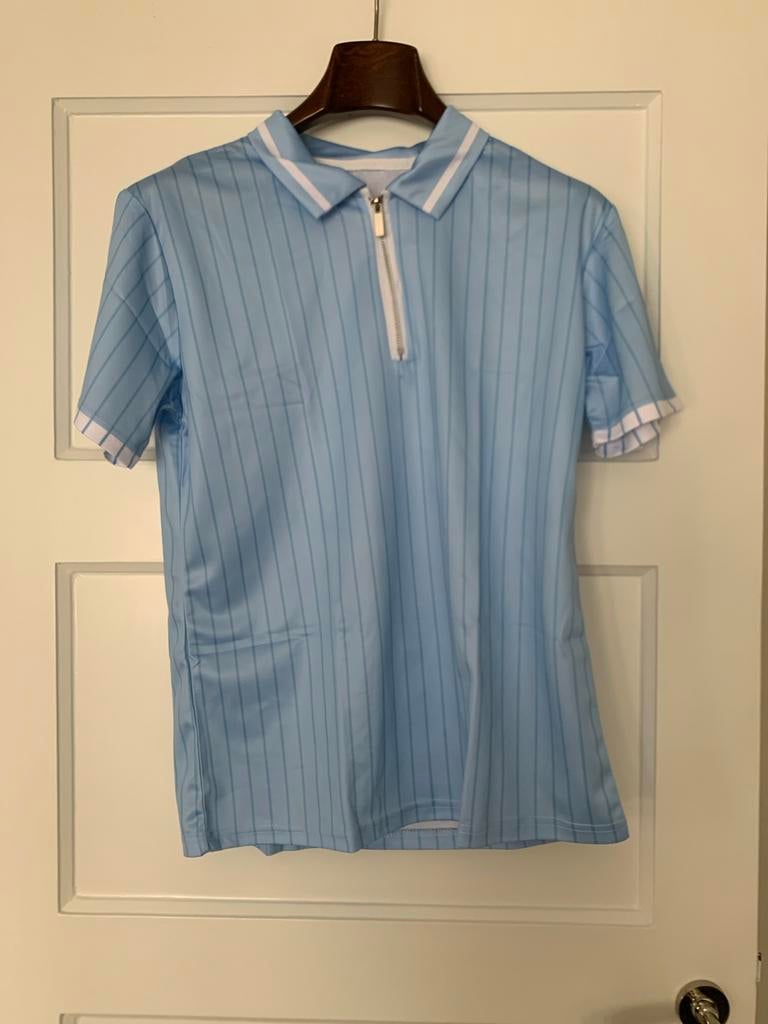 Lichtblauwe polo met rits en streepjes, Kleding | Heren, Polo's, Ophalen of Verzenden, Nieuw, Maat 48/50 (M), Blauw