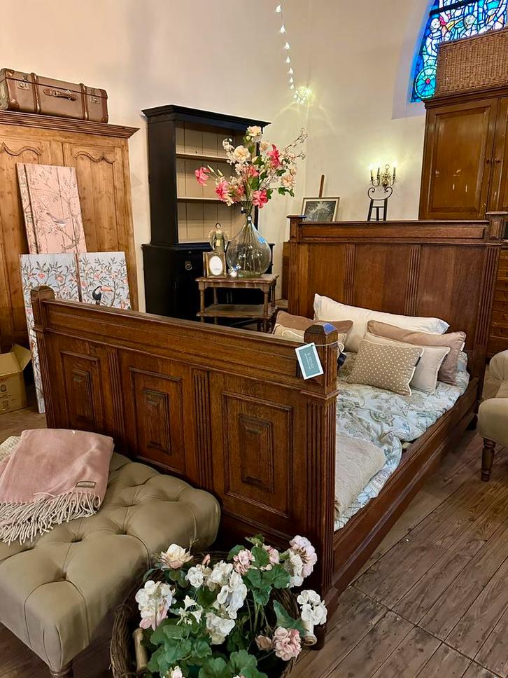 Prachtig houten twijffelaar bed, met lattenbodem, landelijk, Huis en Inrichting, Slaapkamer | Bedden, Zo goed als nieuw, Eenpersoons