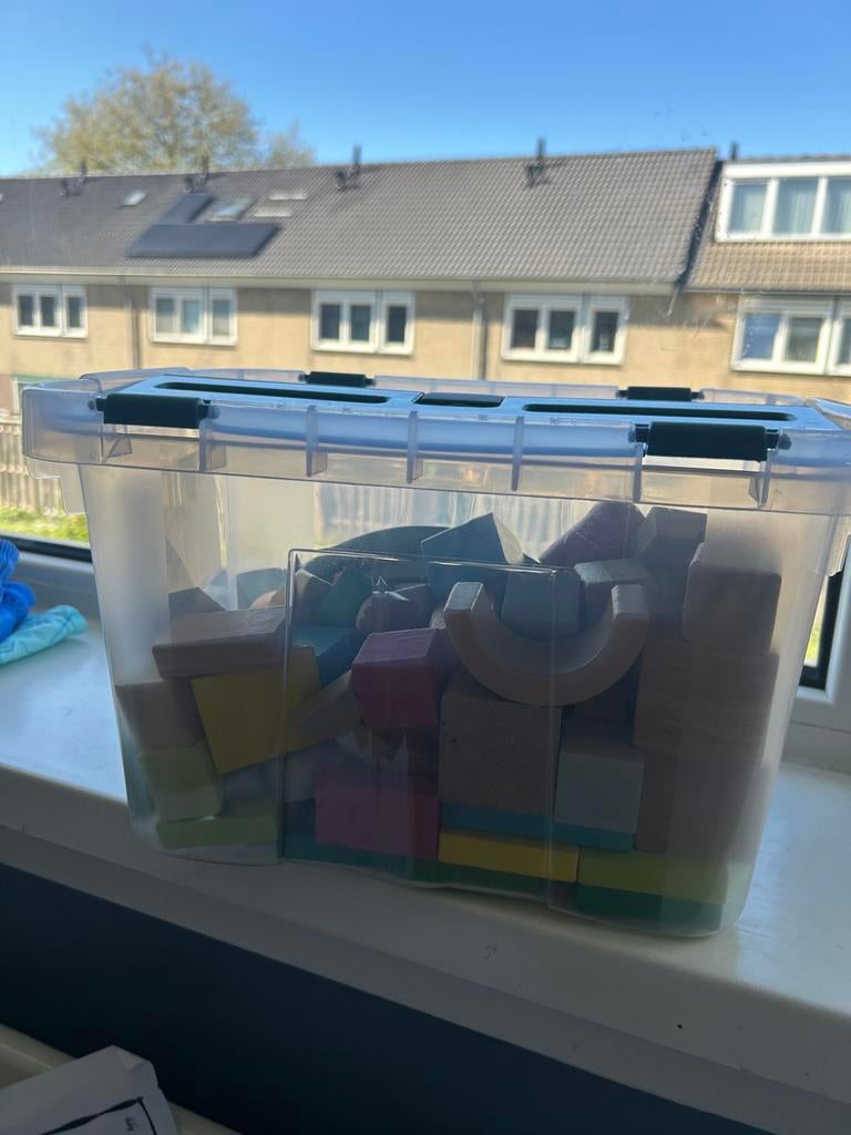 Houten blokken speelgoed excl opbergbox, Ophalen, Gebruikt, Overige merken