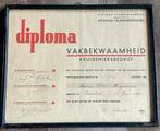 Oud diploma vakbekwaamheid kruideniersbedrijf 1939, Verzamelen, Ophalen of Verzenden, Gebruikt