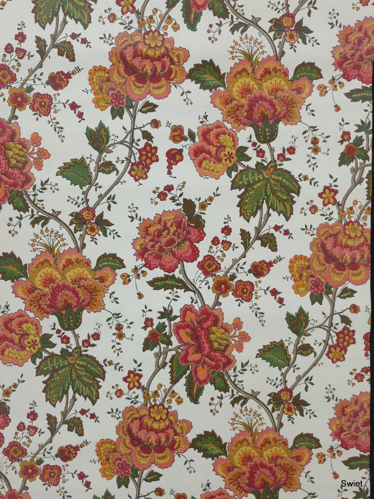 12514 vintage bloemen behang in roze en oker tinten swiet, Ophalen of Verzenden, 50 tot 75 m², Bruin