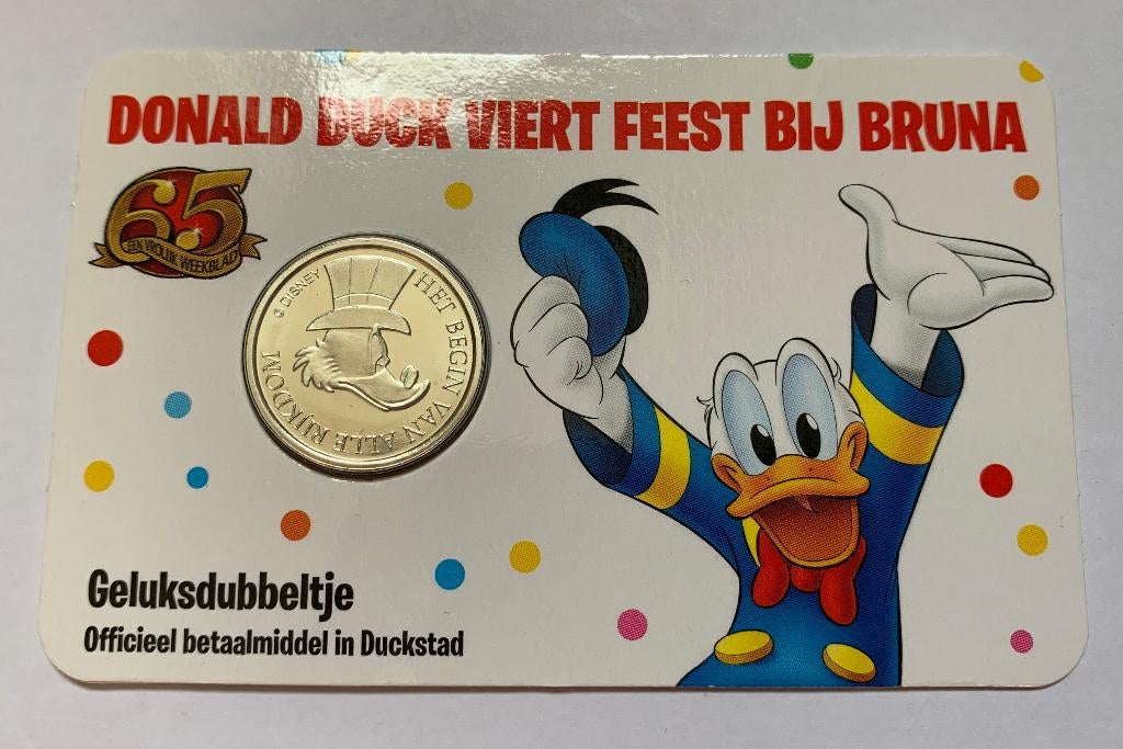 65 jaar Donald Duck geluksdubbeltje 2017 in coincard, Verzenden, Koningin Beatrix, Overige waardes, Losse munt