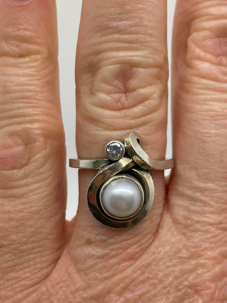 C932 Prachtige zilveren Rabinovich ring met parel maat 17,5, Sieraden, Tassen en Uiterlijk, Ophalen of Verzenden, X, Dame, Met parel