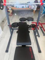 BENCH 900, 2 halterstangen, 1 handhalter en gewichtsschijven, Ophalen, Benen, Krachtstation, Zo goed als nieuw