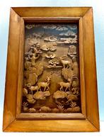Vintage 3D Mongoolse handgesneden houten wanddecoratie, Antiek en Kunst, Ophalen of Verzenden