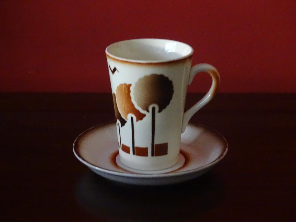 Soc.Ceramique art deco beker met schotel, Ophalen of Verzenden