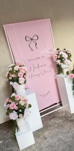 Bloemstukken - Kunst - 3 vazen - Roze - Verhuur - Babyshower, Ophalen, Zo goed als nieuw, Verjaardag