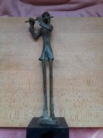 Bronzen beeldje fluitspeler op marmeren sokkel fluit hoogte, Ophalen of Verzenden