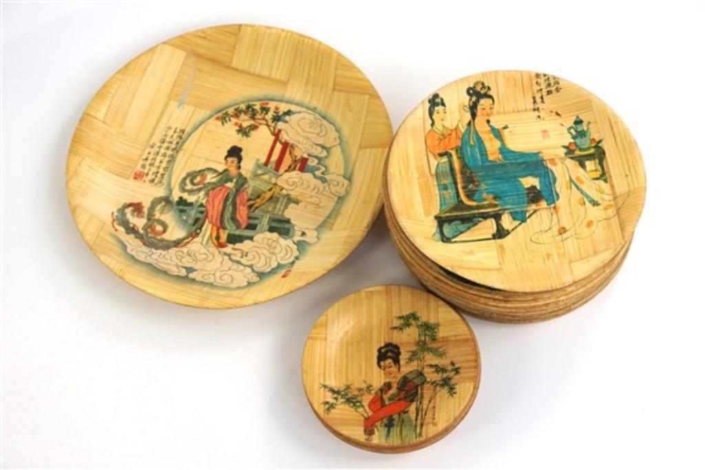 Vintage bamboe bordjes China, Overige materialen, Ophalen of Verzenden, Zo goed als nieuw, Overige stijlen