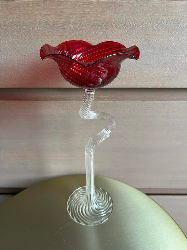 Vintage Murano glazen rode kelk, gesigneerd La Murrina, Ophalen