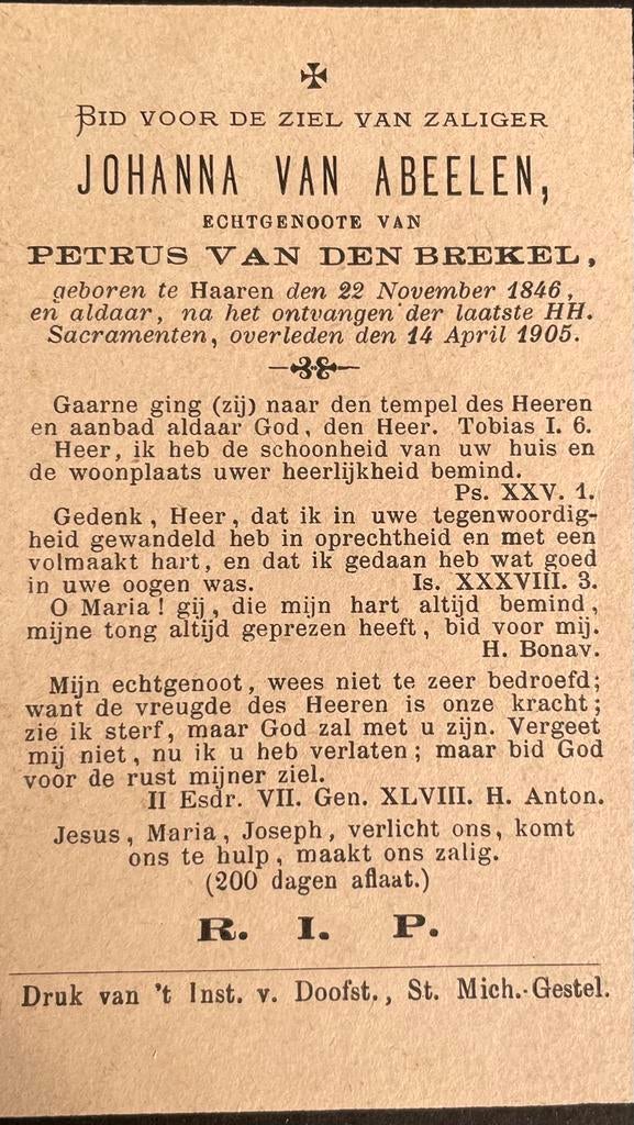 Johanna van Abeelen Haaren 1846., Ophalen of Verzenden