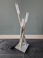 Rvs designer tafel lamp met dimfunctie en melkglaasjes., Ophalen, Gebruikt, 50 tot 75 cm, Glas